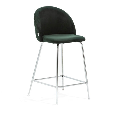 Sara XL – sgabello da cucina in velluto e gambe metallo, colore verde scuro, gambe argento