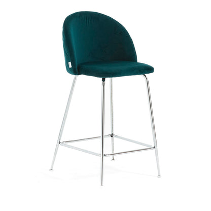Sara XL – sgabello da cucina in velluto e gambe metallo, colore ottanio, gambe argento