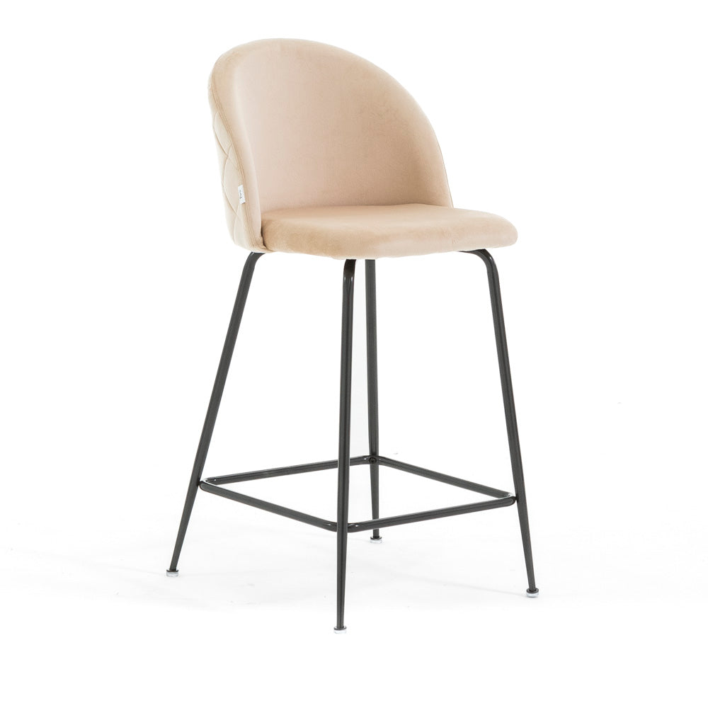 Sara XL – sgabello da cucina in velluto e gambe metallo, colore crema, gambe grigio scuro