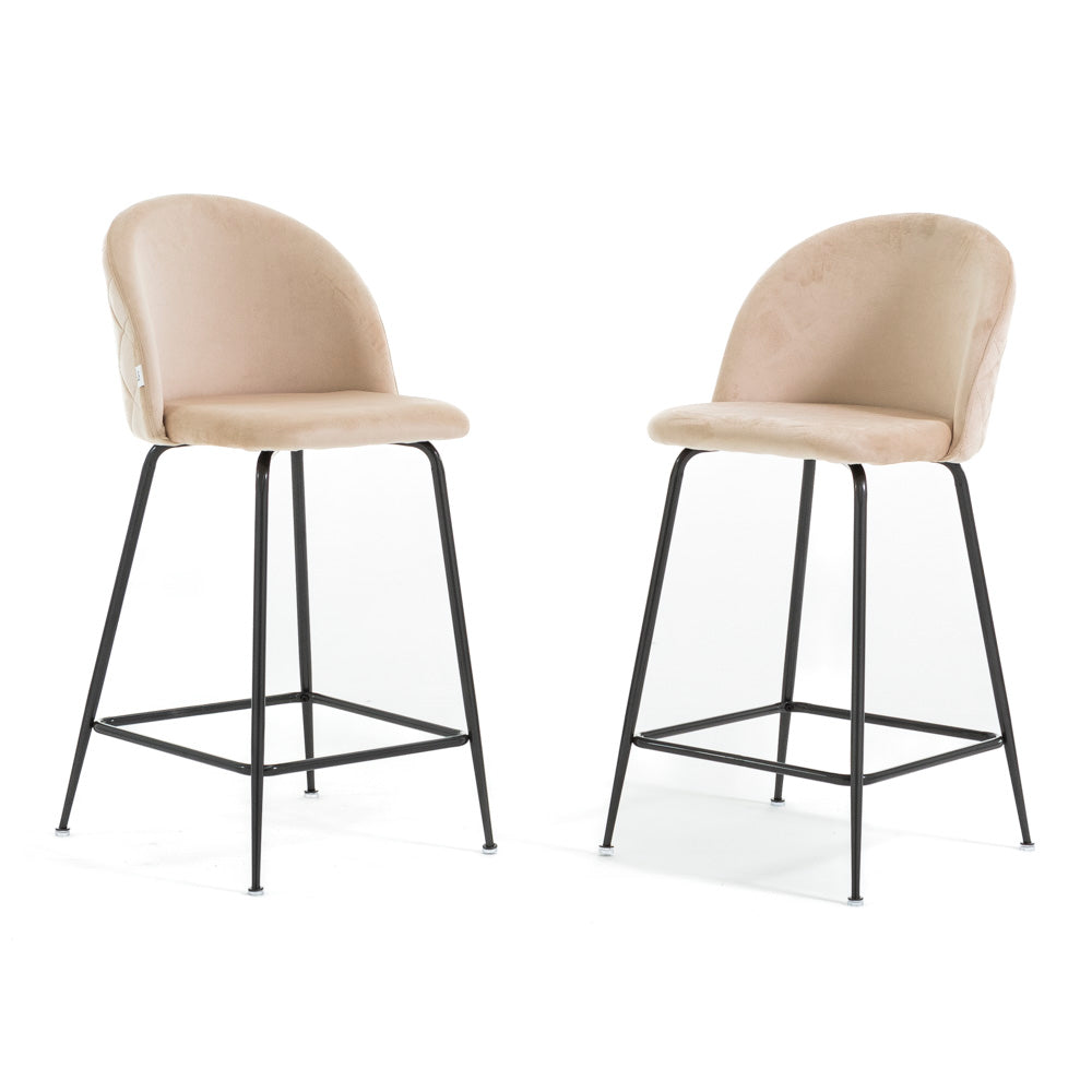 Sara XL – sgabello da cucina in velluto e gambe metallo, colore crema, gambe grigio scuro