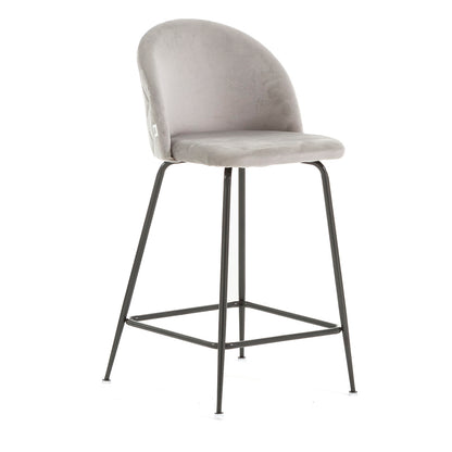 Sara XL – sgabello da cucina in velluto e gambe metallo, colore grigio chiaro, gambe grigio scuro