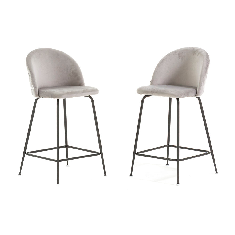 Sara XL – sgabello da cucina in velluto e gambe metallo, colore grigio chiaro, gambe grigio scuro