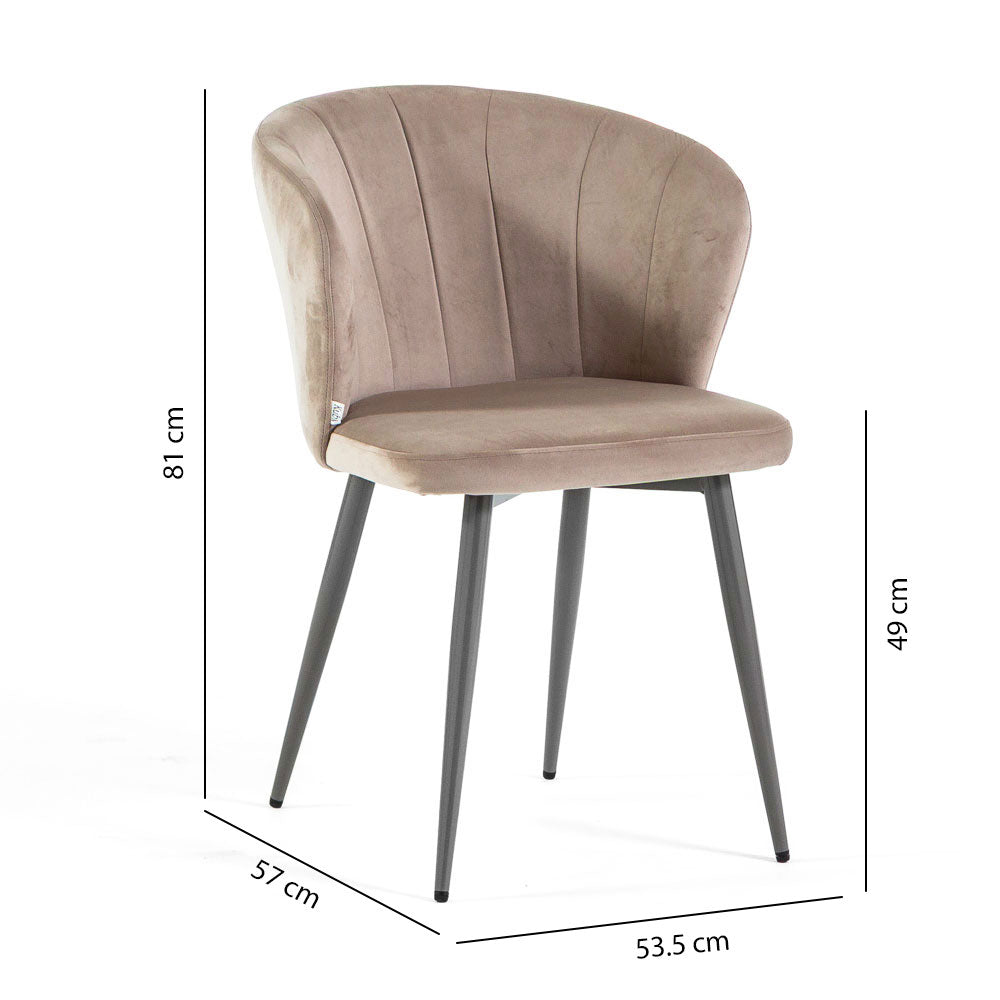 Clarissa – sedia ergonomica in velluto con gambe in metallo