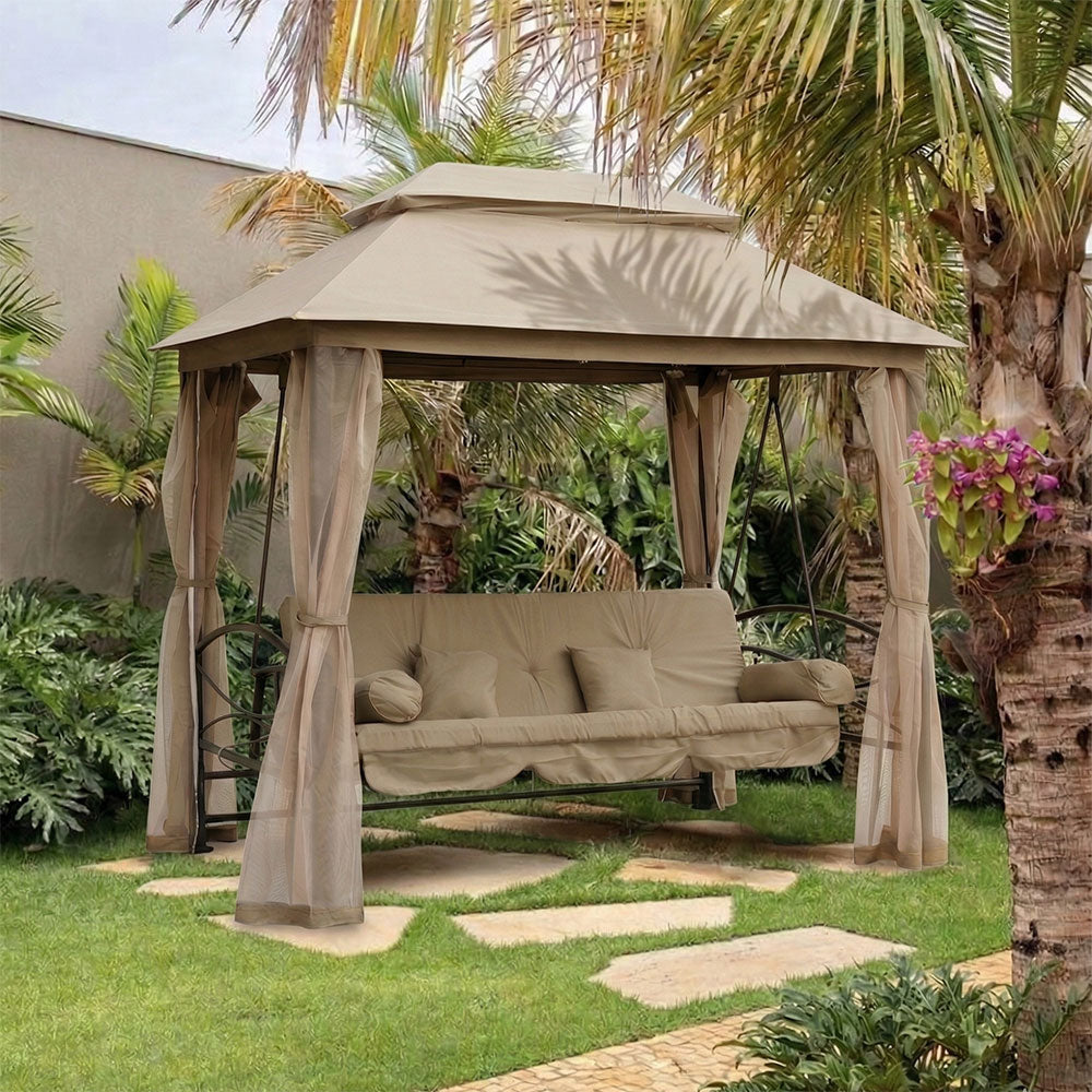 Cleopatra – Dondolo con gazebo trasformabile in letto per 3 persone