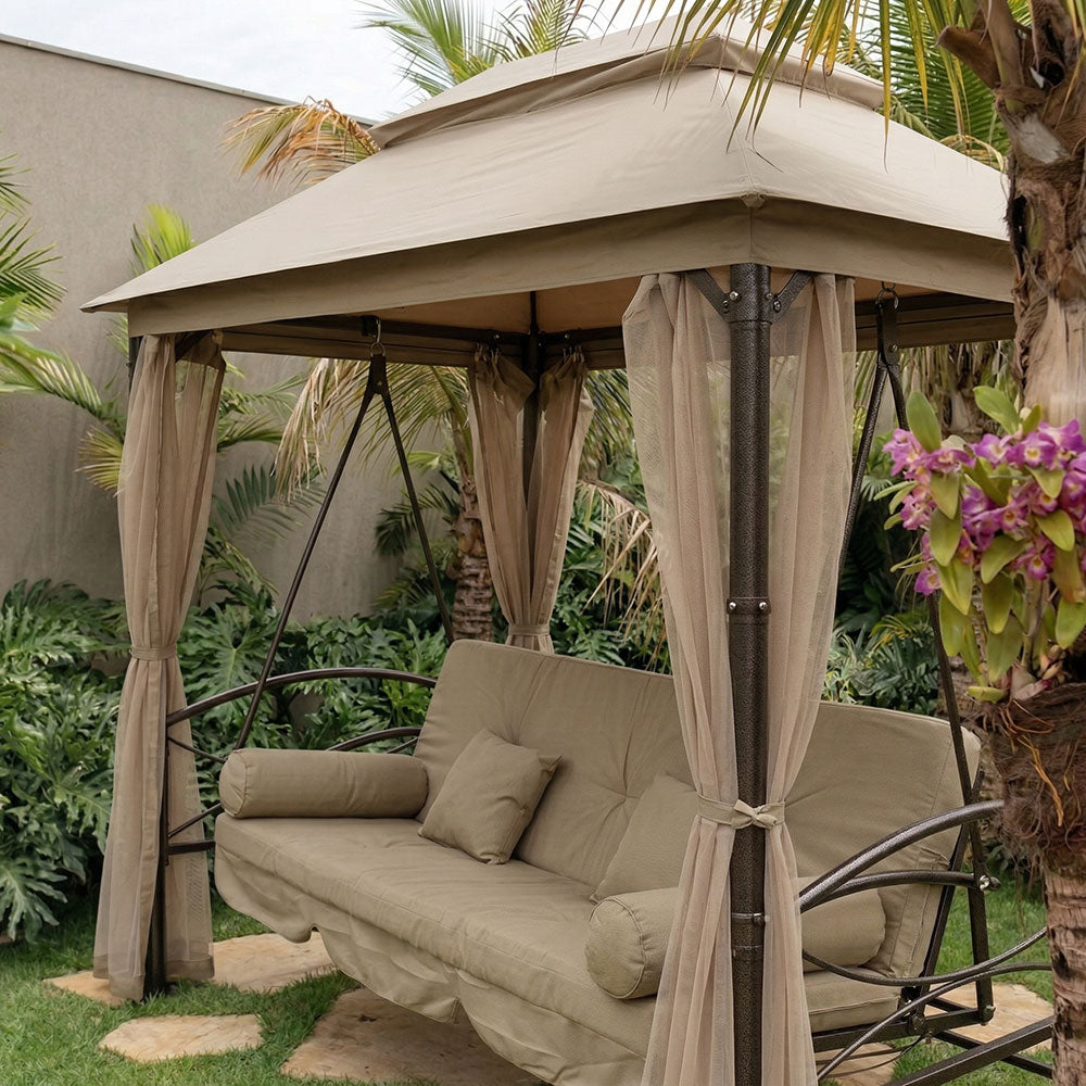 Cleopatra – Dondolo con gazebo trasformabile in letto per 3 persone