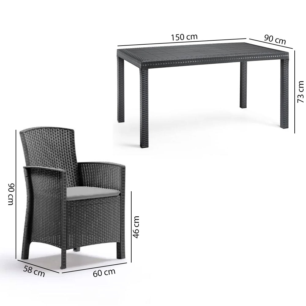 Como XL – tavolo da giardino 150x90 con 6 poltrone effetto rattan