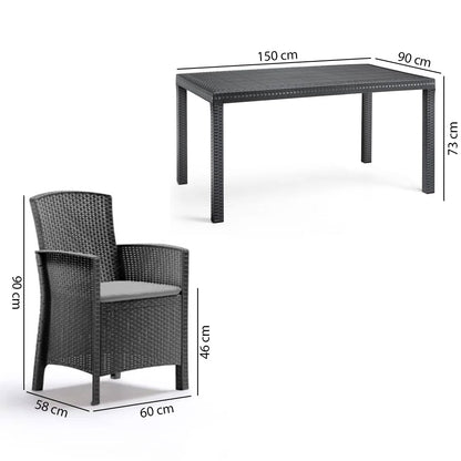Como XL – tavolo da giardino 150x90 con 6 poltrone effetto rattan