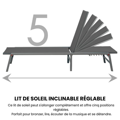 Duna – set 2 lettini prendisole con tavolino in alluminio