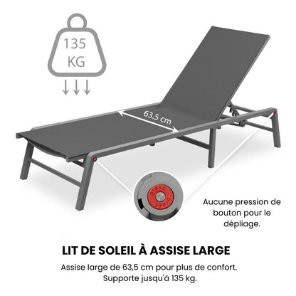Duna – set 2 lettini prendisole con tavolino in alluminio