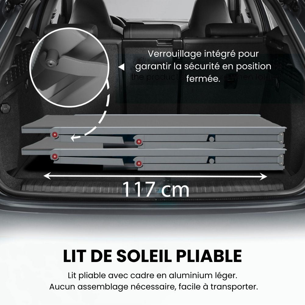 Duna – set 2 lettini prendisole con tavolino in alluminio