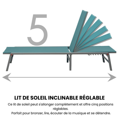 Duna – set 2 lettini prendisole con tavolino in alluminio