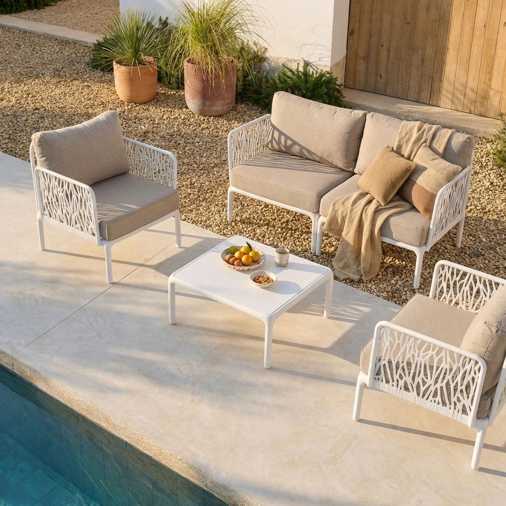 Hoya – set da giardino di design con divano, poltrone e tavolino