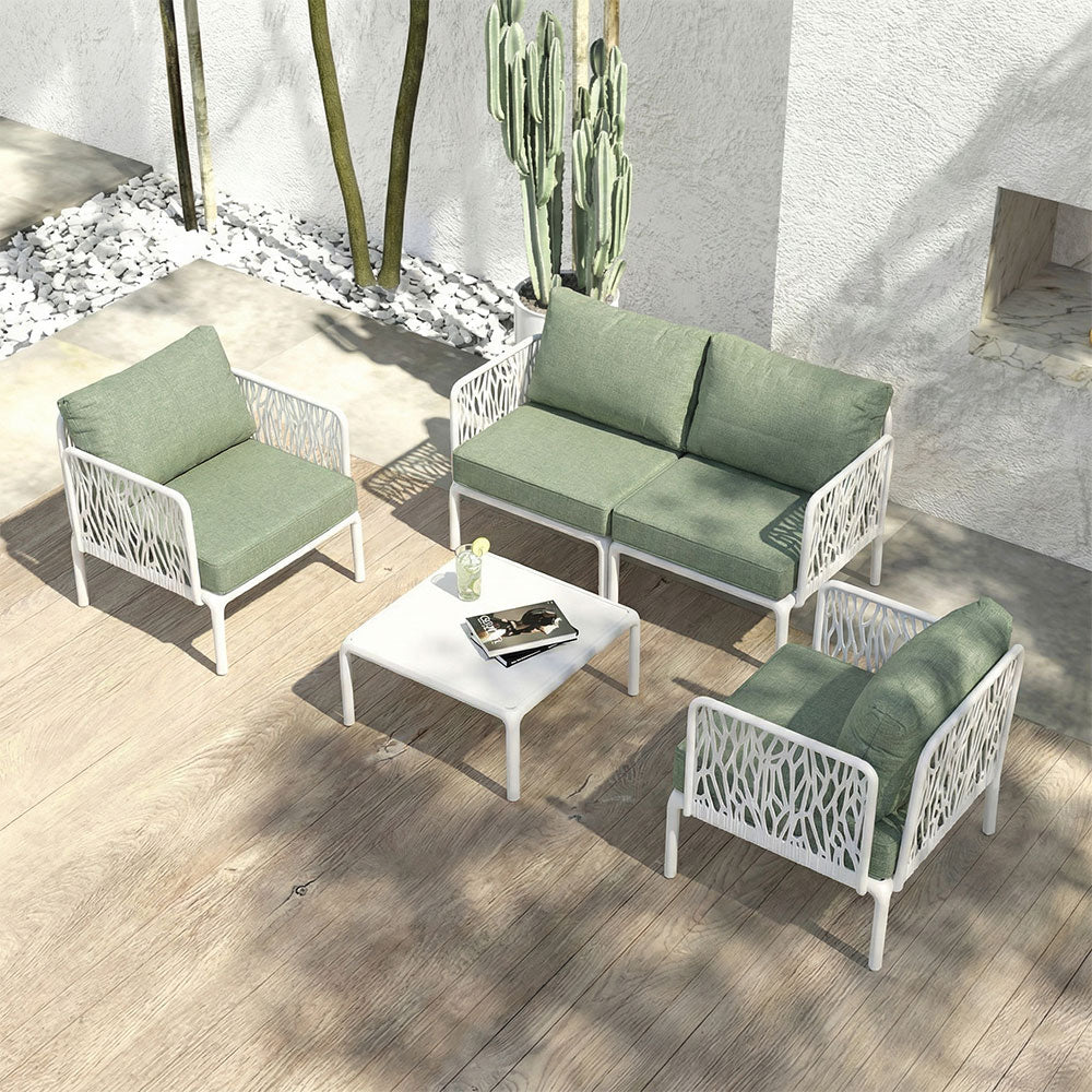 Hoya – set da giardino di design con divano, poltrone e tavolino
