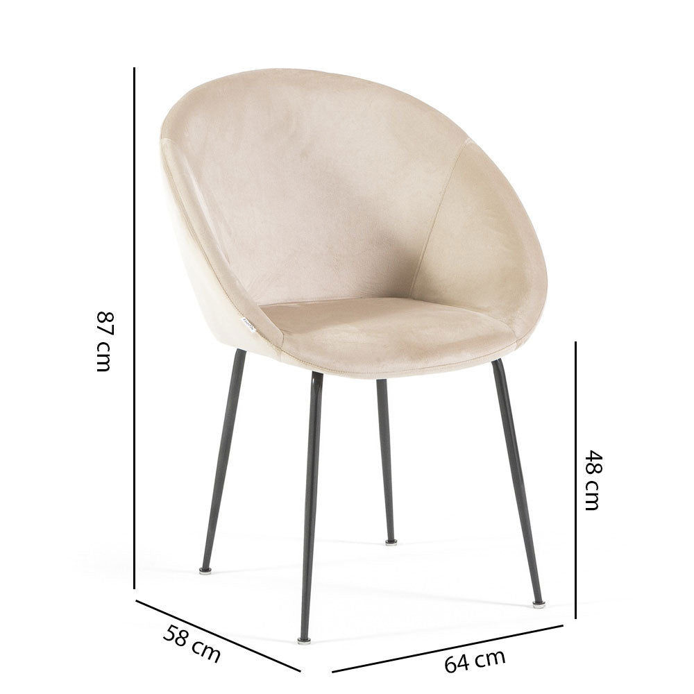 Iris – sedia in velluto o bouclé con gambe in metallo