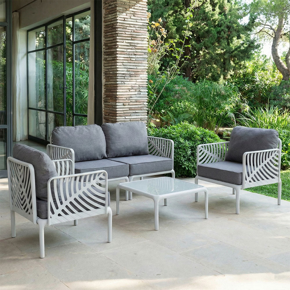 Kenzia – set da giardino di design divano, poltrone, tavolino