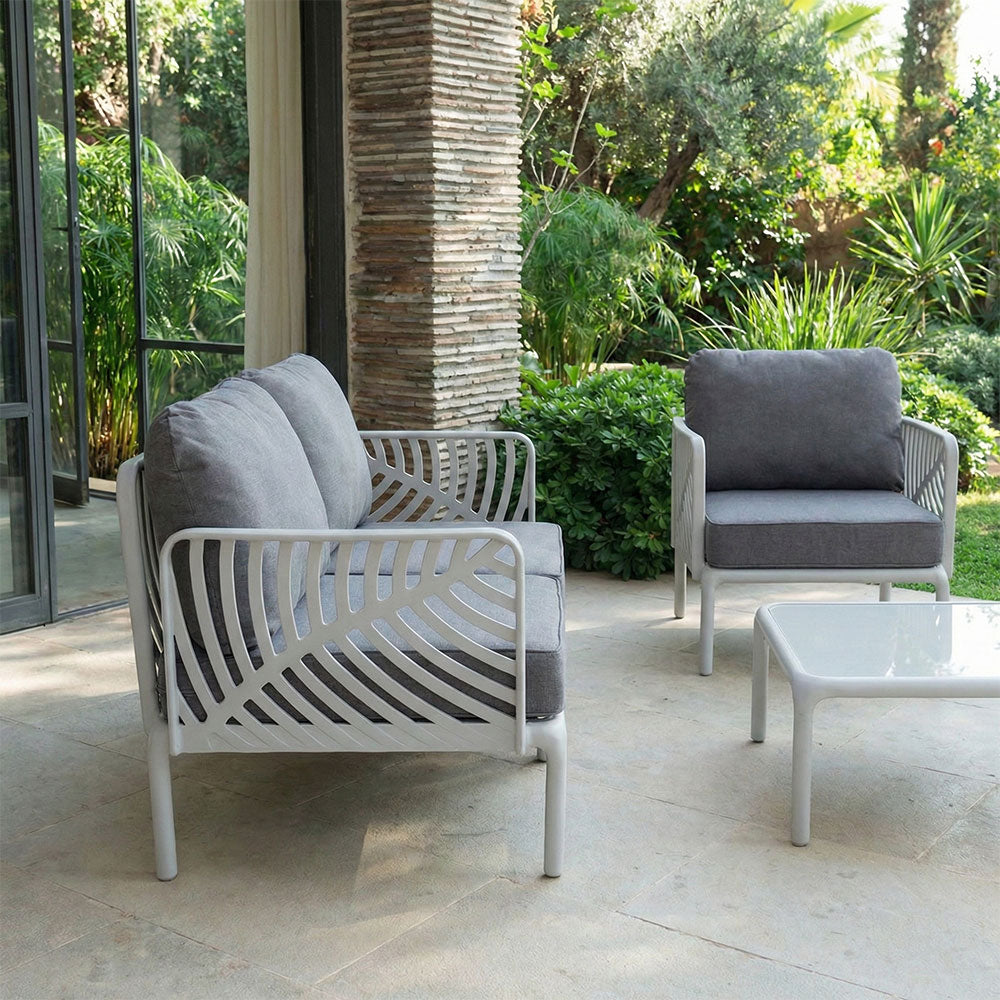 Kenzia – set da giardino di design divano, poltrone, tavolino