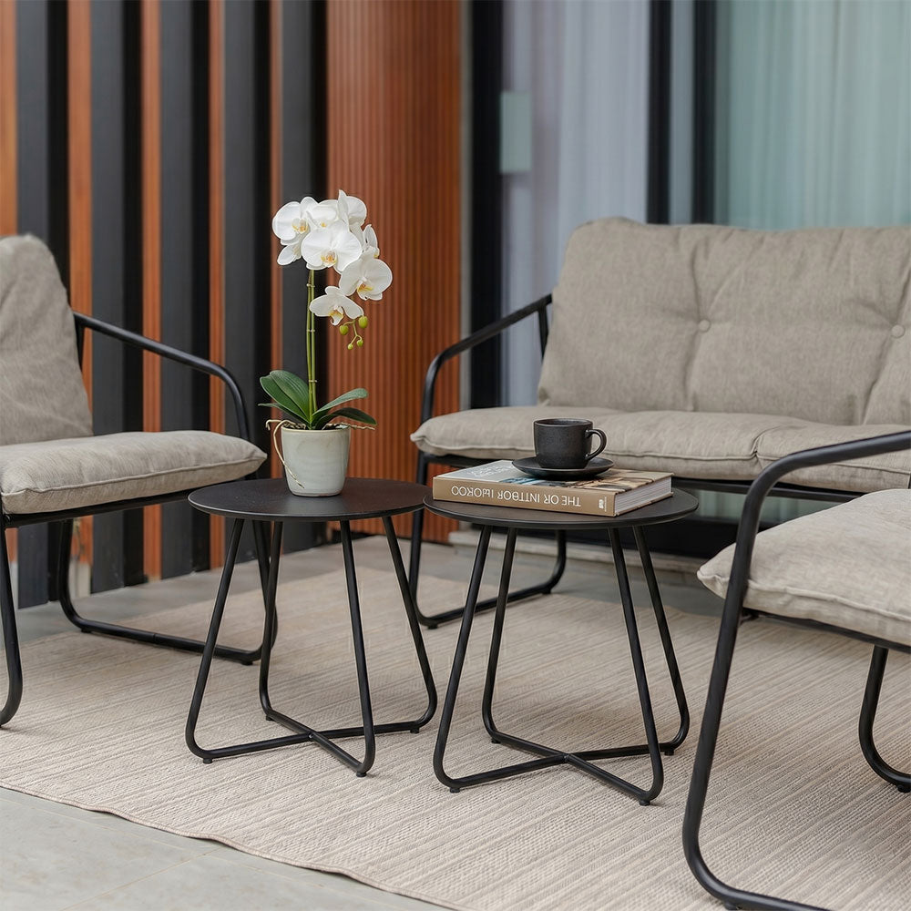 Linosa – set lounge da giardino in acciaio e tessuto