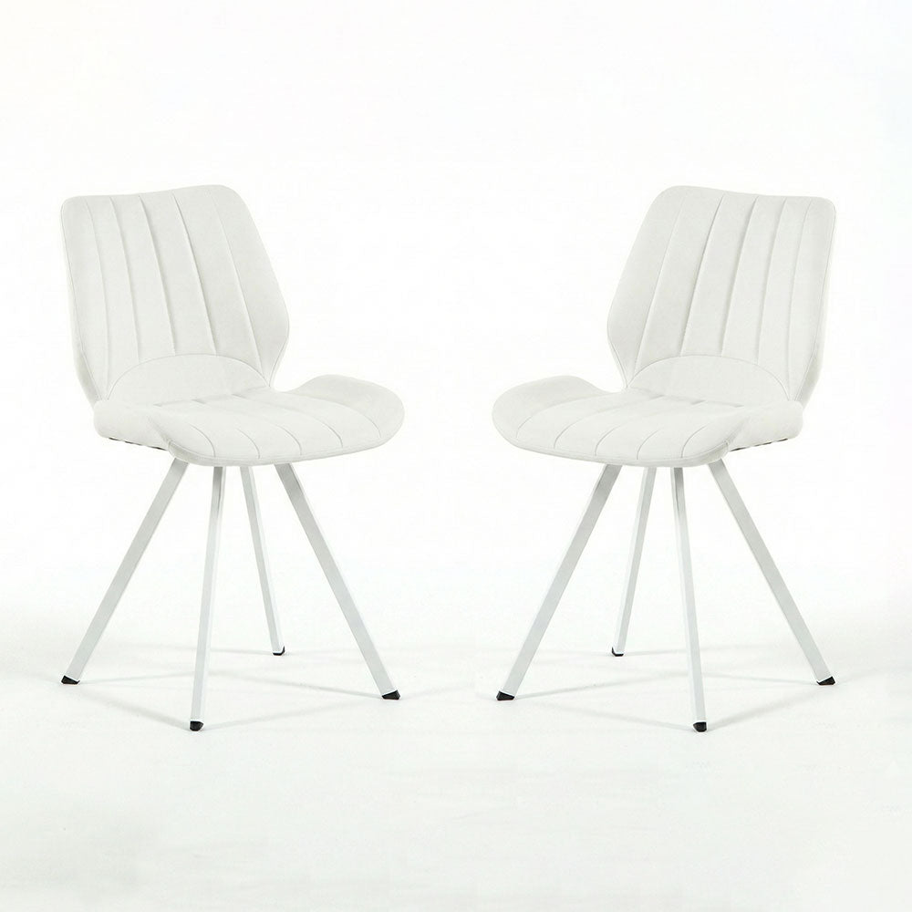 Luana – sedia in ecopelle con cuciture verticali e gambe in metallo, colore bianco