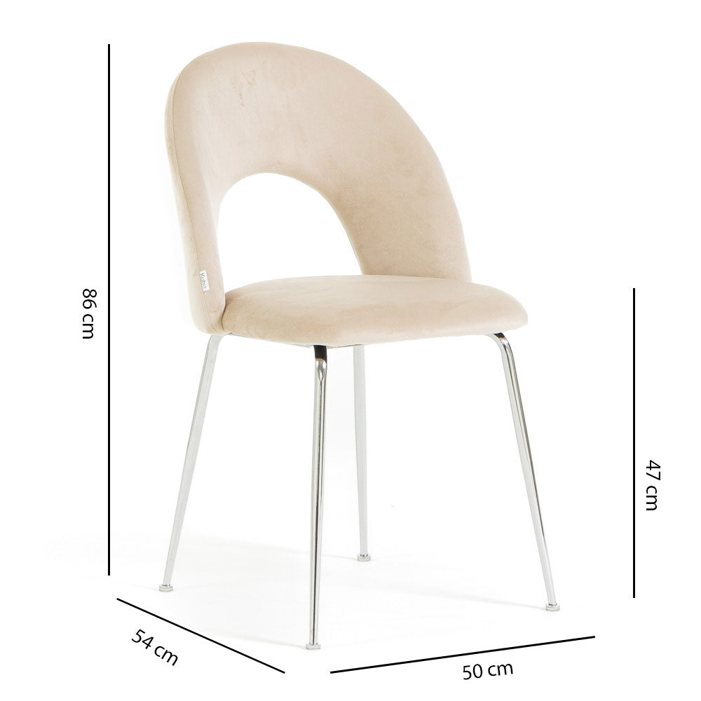Margot – sedia in velluto con schienale curvo e gambe in metallo