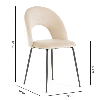 Margot – sedia in velluto con schienale curvo e gambe in metallo