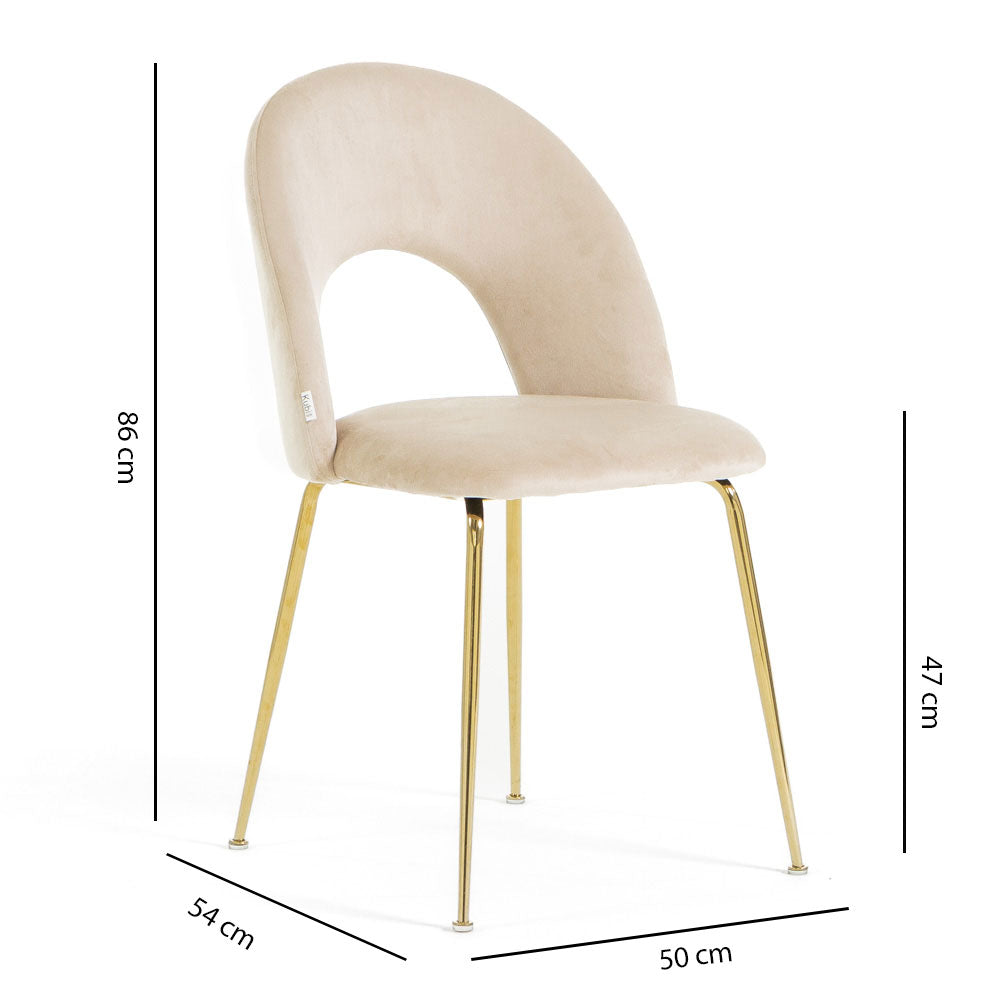 Margot – sedia in velluto con schienale curvo e gambe in metallo