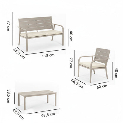 Matera – set da giardino in metallo e polietilene effetto legno