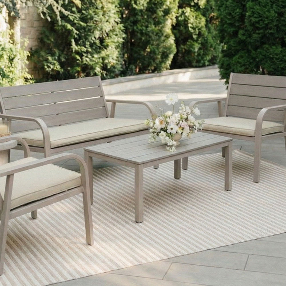 Matera – set da giardino in metallo e polietilene effetto legno