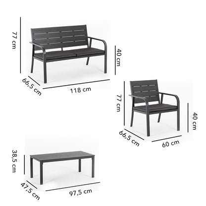 Matera – set da giardino in metallo e polietilene effetto legno