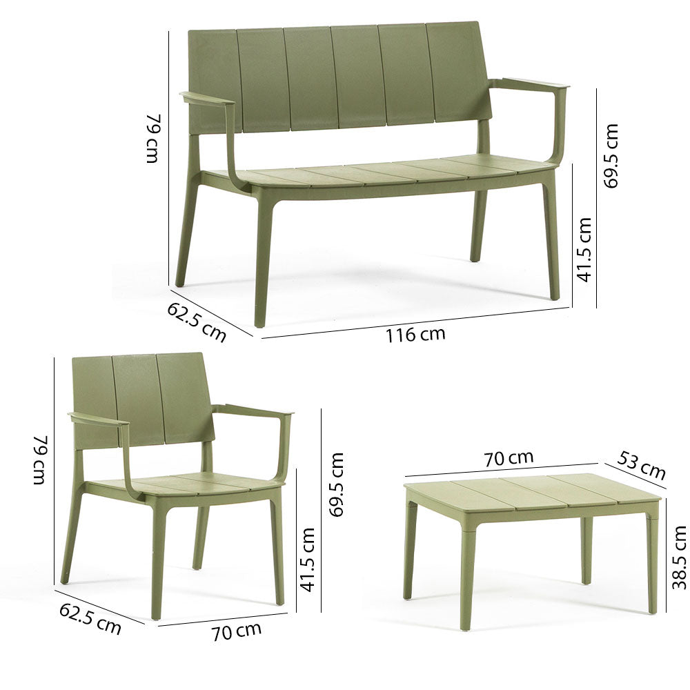 Merano – set da giardino in polipropilene effetto doghe
