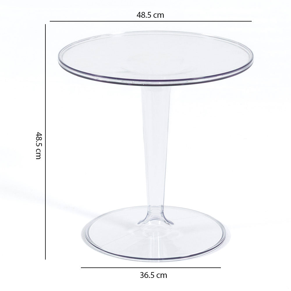 Miro – tavolino in policarbonato trasparente con design tulip