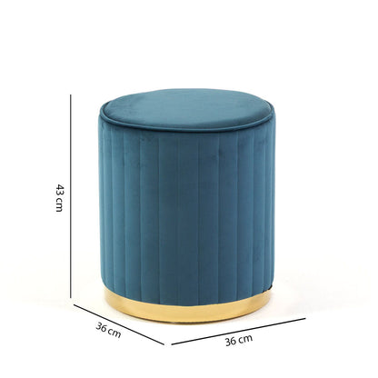Ruby – pouf cilindrico in velluto trapuntato con base cromata