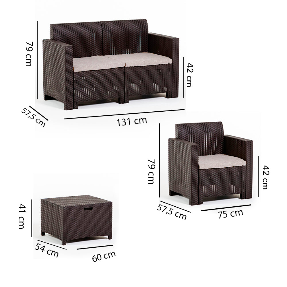 Salina – set relax da giardino 2 posti in polipropilene effetto rattan