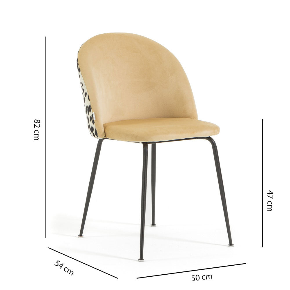 Sara – sedia in velluto decorato con gambe in metallo