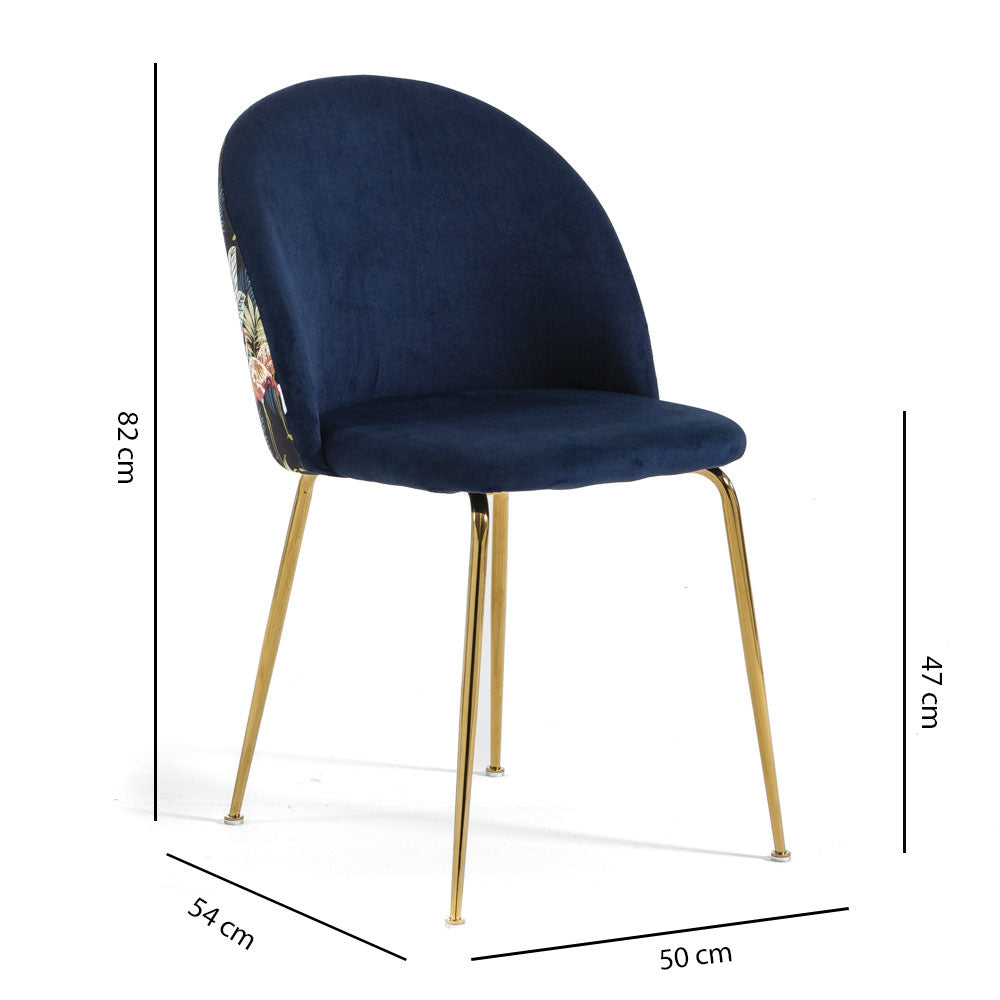 Sara – sedia in velluto decorato con gambe in metallo