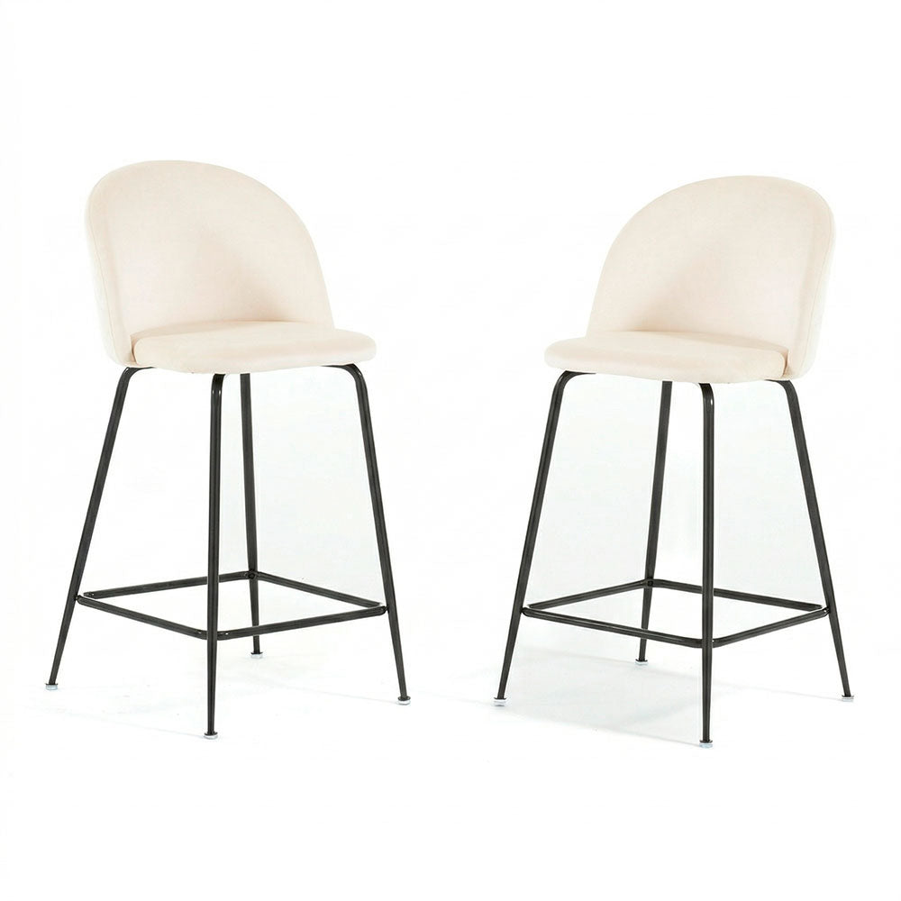 Sara XL – sgabello da cucina in velluto e gambe metallo, colore bianco avorio, gambe grigio scuro
