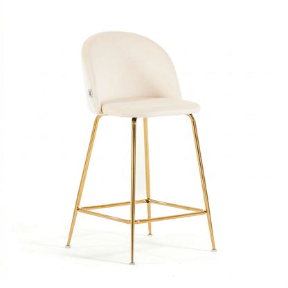 Sara XL – sgabello da cucina in velluto e gambe metallo, colore bianco avorio, gambe oro