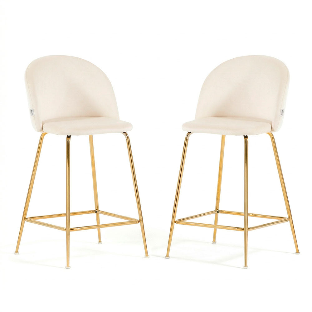 Sara XL – sgabello da cucina in velluto e gambe metallo, colore bianco avorio, gambe oro