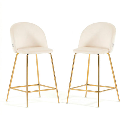 Sara XL – sgabello da cucina in velluto e gambe metallo, colore bianco avorio, gambe oro